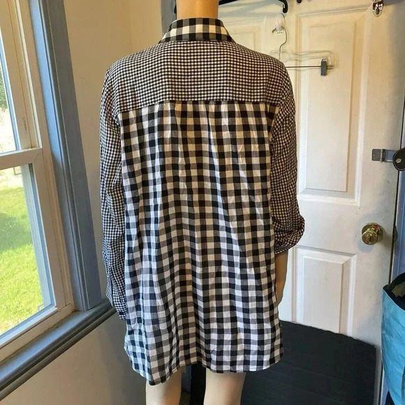 Style &Co Womens 1X Button Up Shirt Black White Gingham Light Cotton Westerncore - Picture 8 of 9